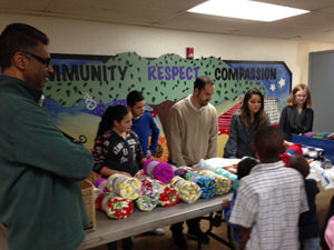 Blanket with Love table at shelter